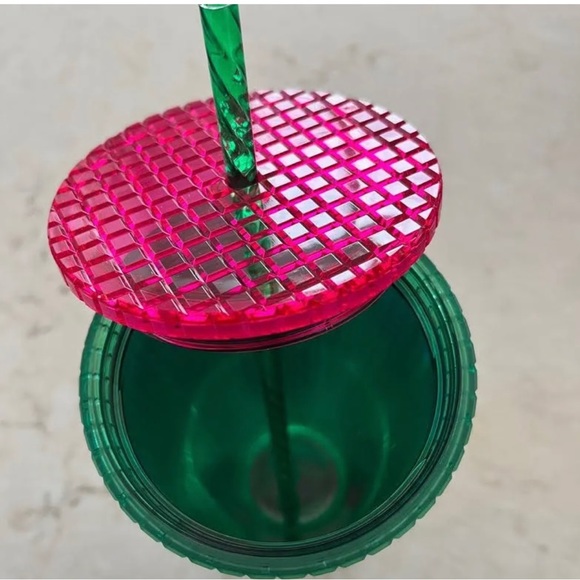 Starbucks Watermelon Green & Pink Grid Iridescent Cup Tumbler Venti 24oz 2023 - Picture 7 of 16